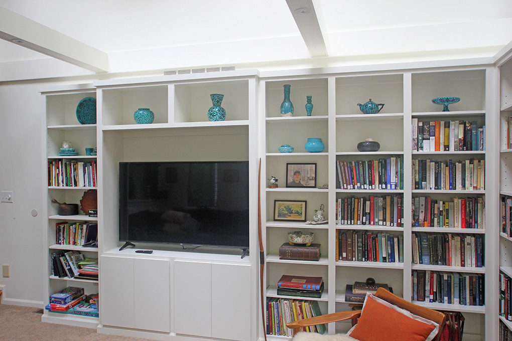 custom woodworking built-in shelving